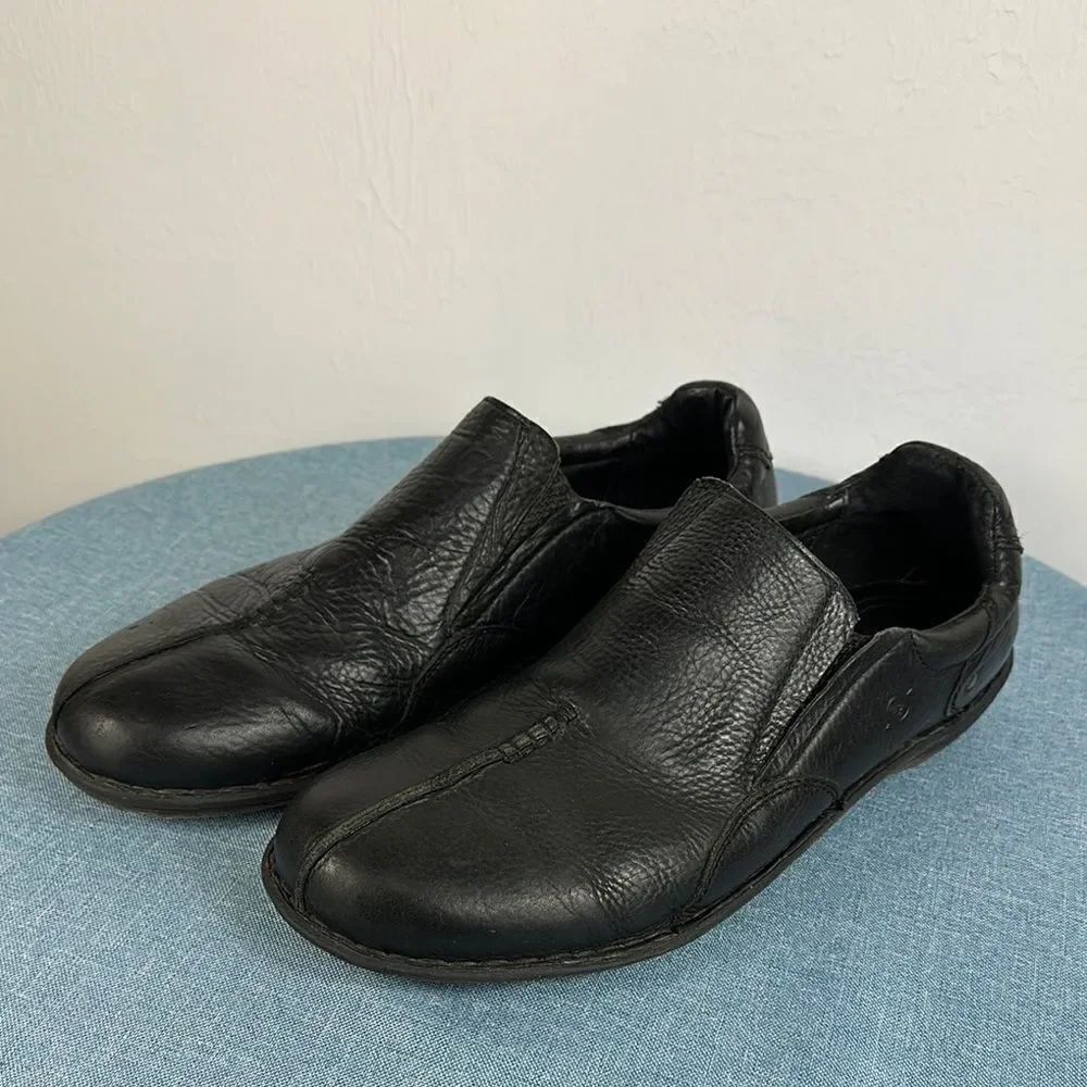 Born Men's Black Leather Comfy Slip-On Shoes Flats Size 12